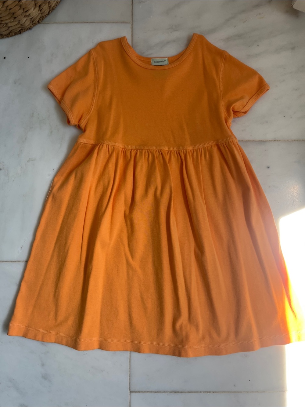 Girls' Casual Short Sleeve Orange Knit Dress, 5